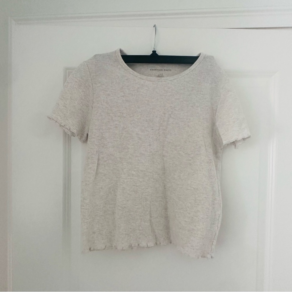 Heather Cream Ribbed Short Sleeve Top
